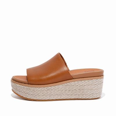 Fitflop Eloise Espadrille Leather Wedge Slides - Keilsandaletten Damen - HellBraun (ICG376210)